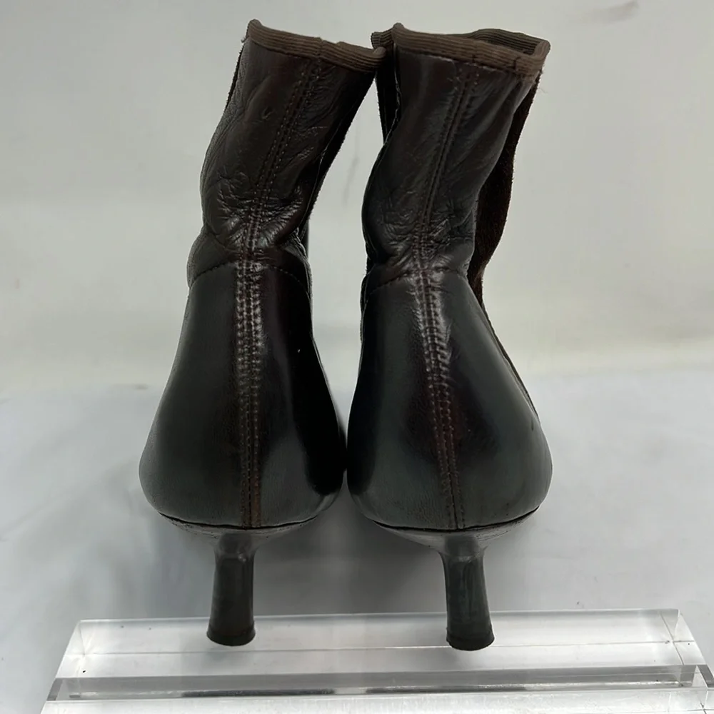 Chanel Sz 8 Brown Leather Croc and Suede Ankle Length Sock Kitten Heel Boots
